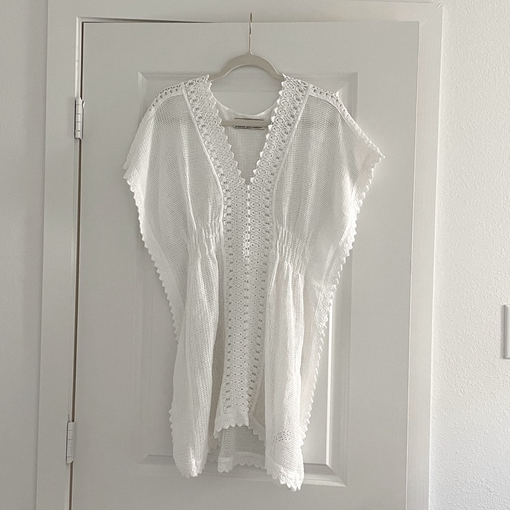 Sea Spice Tunic Top White Mesh Lace Swim Cover Up